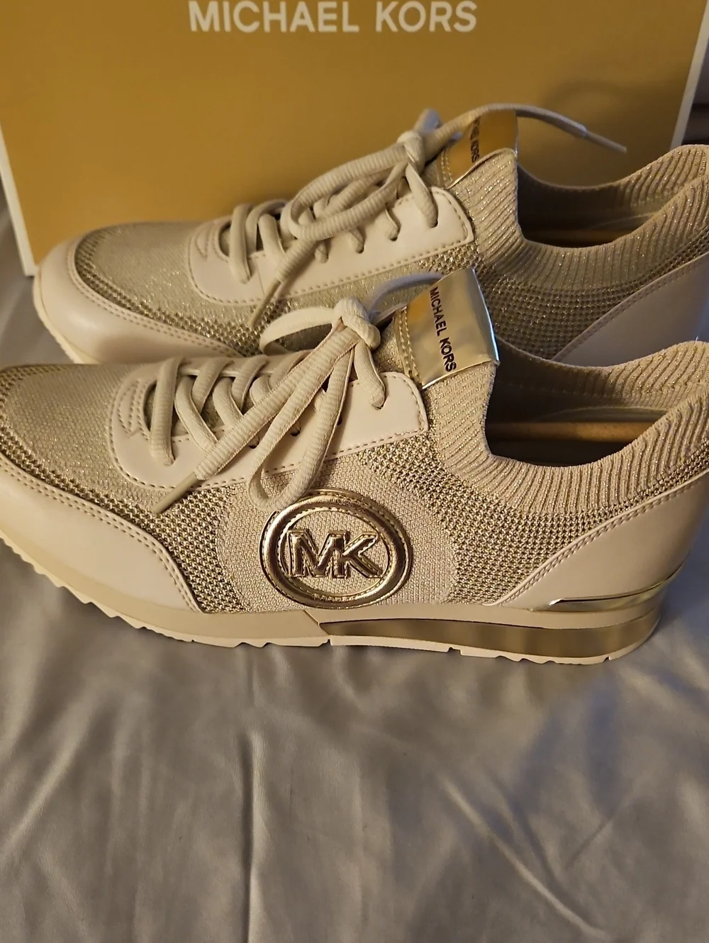 Michael Kors Women’s Cream Knit & Metallic Accent Sneakers